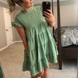 Petal Roz Green Ruffle Tiered Babydoll Dress